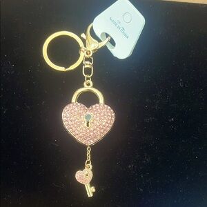 Gold and Pink Heart Keychain